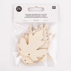 Rico Design Holzdeko Set Anhänger Blätter natur 4teilig 6,5-9cm