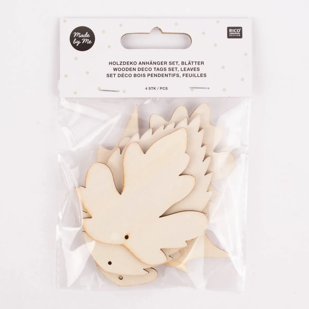 Rico Design Holzdeko Set Anhänger Blätter natur 4teilig 6,5-9cm