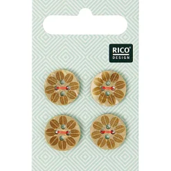 Rico Design Holzknöpfe mit Blüte natur 1,60cm 4 Stk