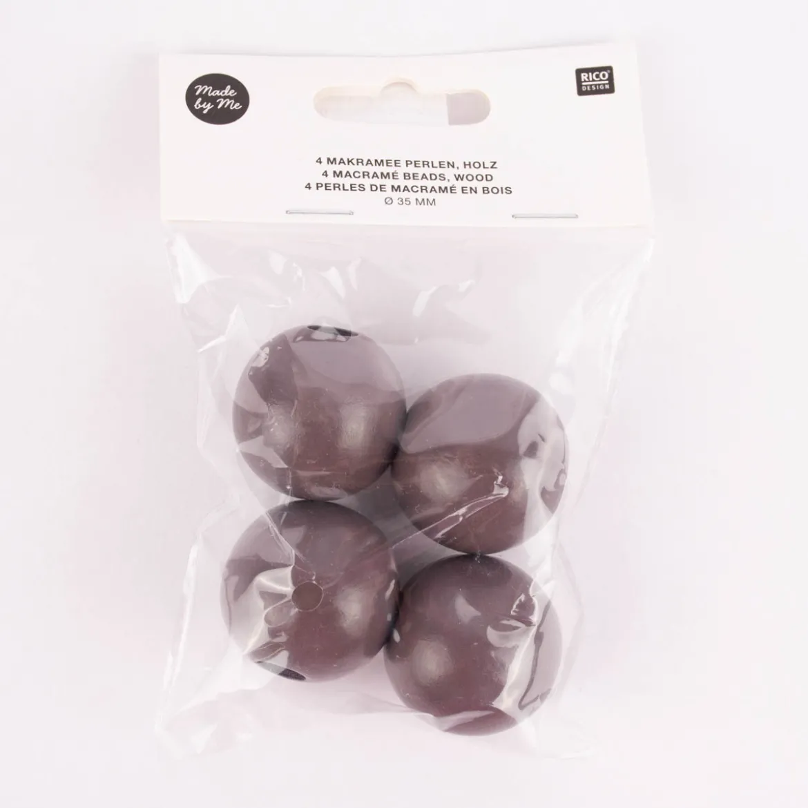 Rico Design Holzkugeln Makramee gebohrt 4 Stück grau 3,5cm
