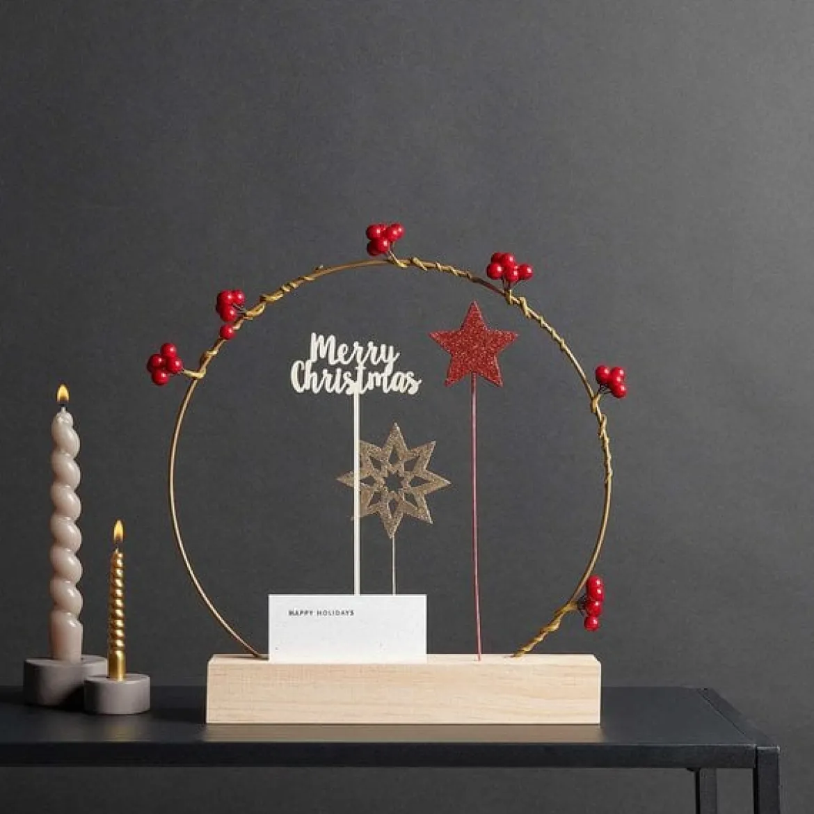 Rico Design Holzständer mit 3 Schlitzen für Metallringe und Postkarten Holz natur 26x5x4cm