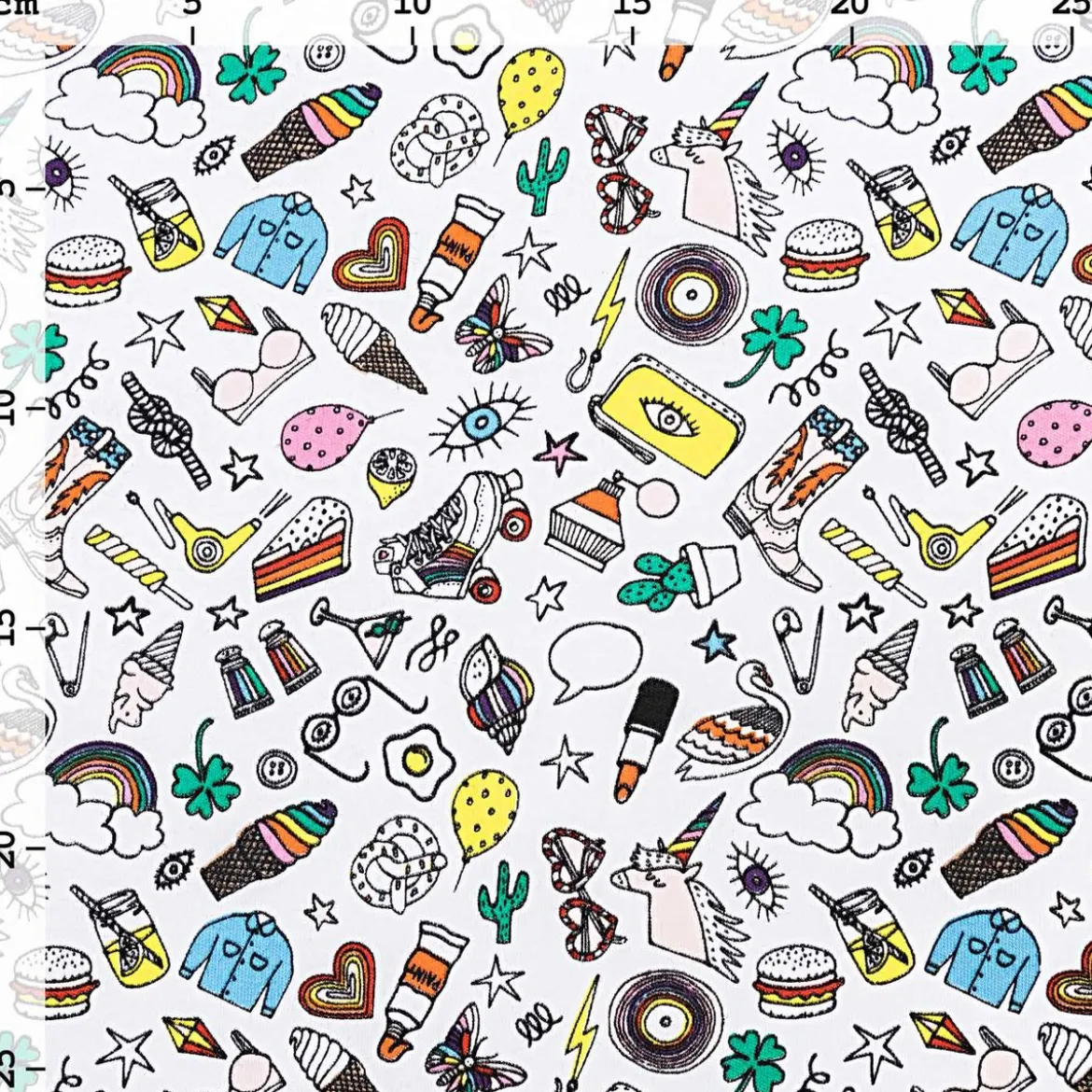 Rico Design Jersey Stoffabschnitt Comic Icons weiß bunt 70x100cm