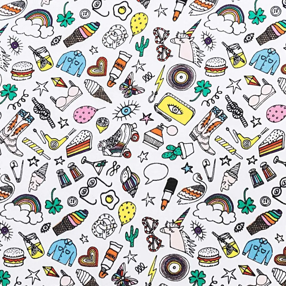 Rico Design Jersey Stoffabschnitt Comic Icons weiß bunt 70x100cm