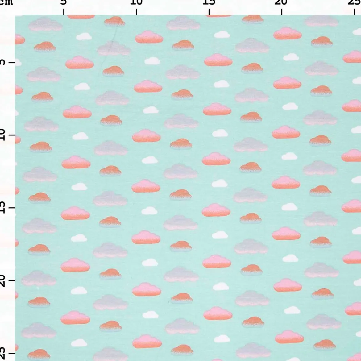 Rico Design Jerseystoff Stoffabschnitt Wolken hellblau weiß orange 72x100cm