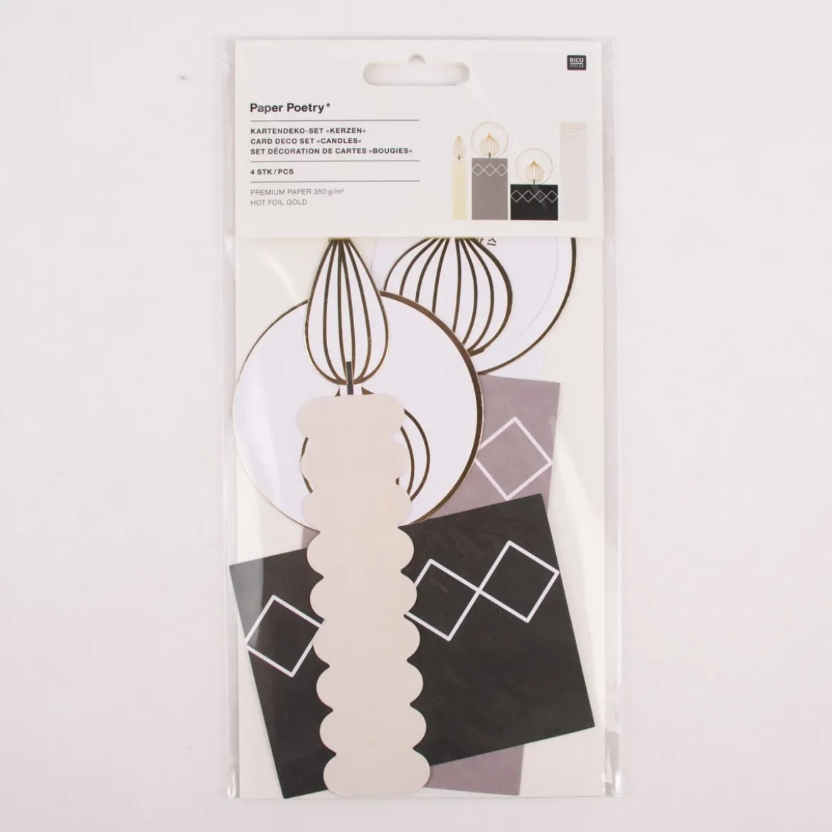 Rico Design Kartendeko Papierkerzen Weihnachten grau creme schwarz 4 Stück