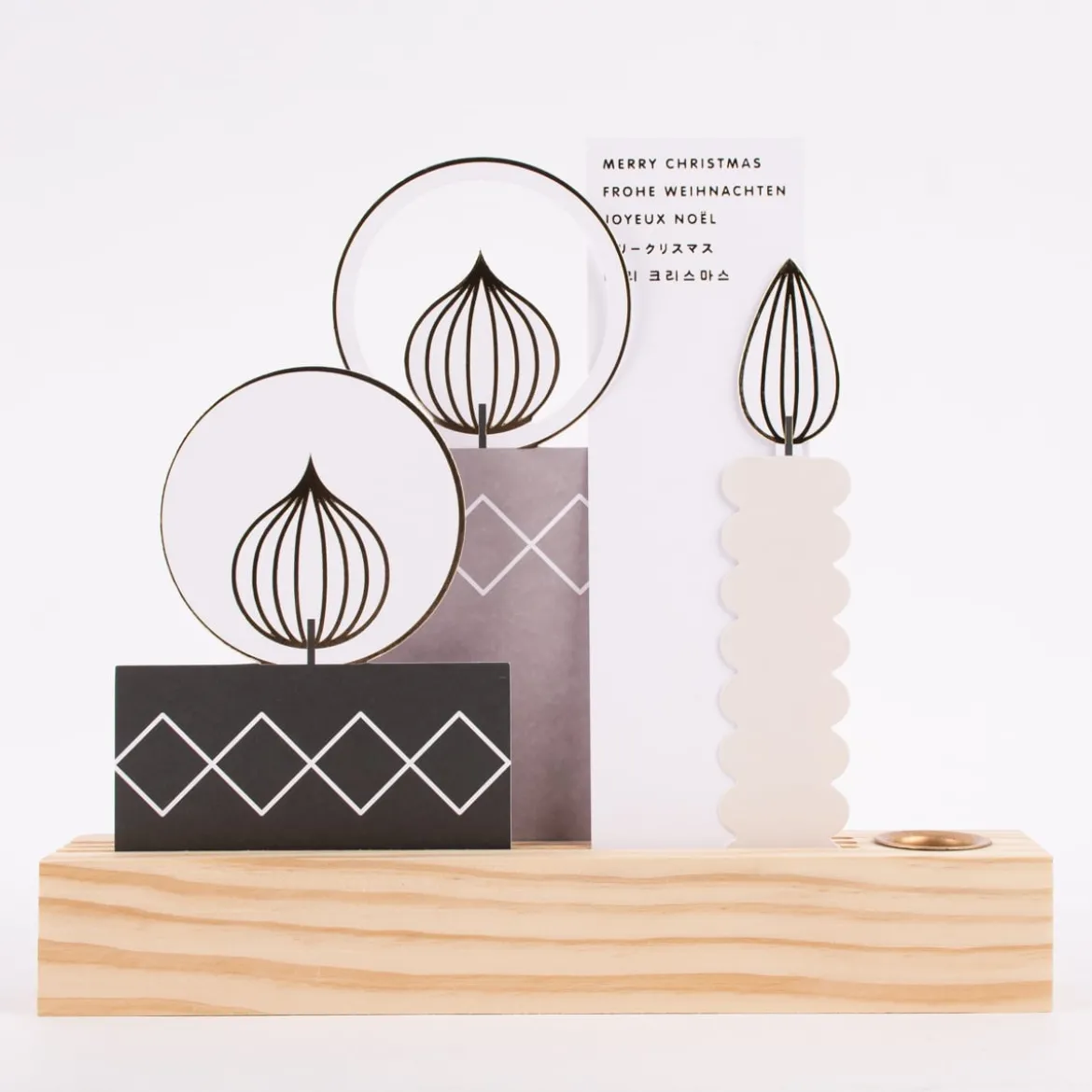 Rico Design Kartendeko Papierkerzen Weihnachten grau creme schwarz 4 Stück