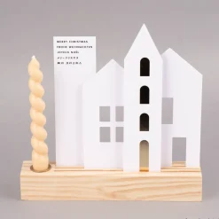 Rico Design Kartendeko Papierhäuser weiß goldfarbig 4-teilig