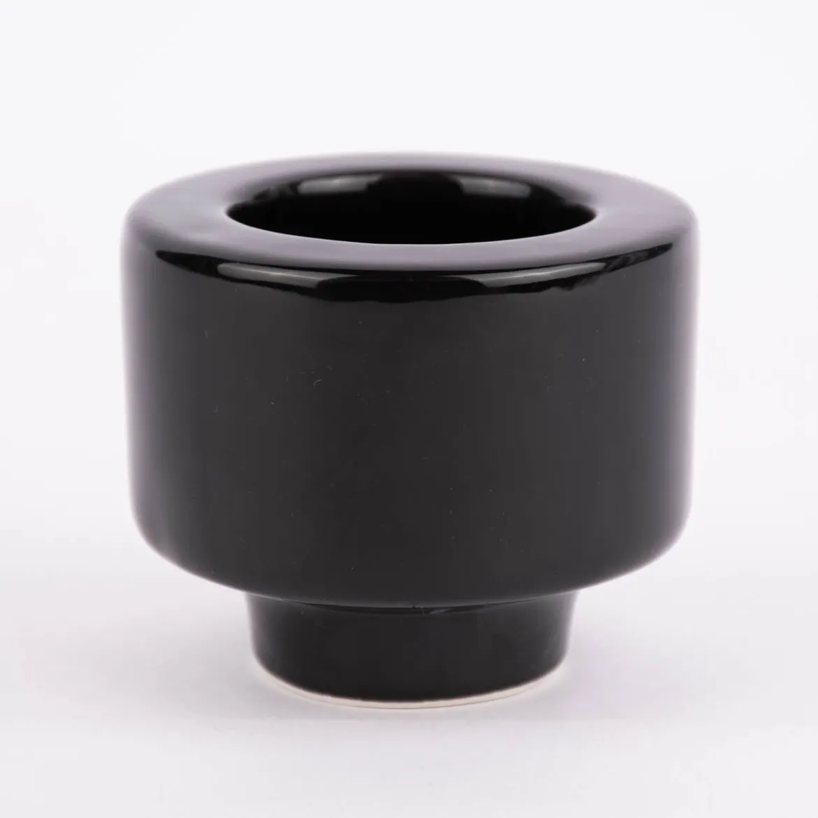 Rico Design Kerzenhalter für Stabkerzen und Teelichter Porzellan glänzend schwarz 6x7,5cm