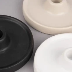 Rico Design Kerzenhalter für Stabkerzen mit breitem Rand Porzellan matt creme 3x11cm