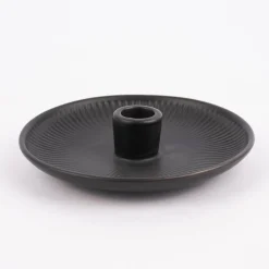 Rico Design Kerzenhalter für Stabkerzen Schale mit Rillen Porzellan matt schwarz 3,5x15,5cm