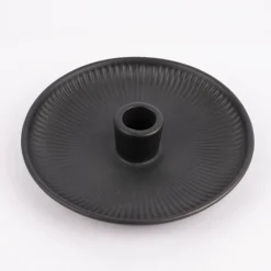 Rico Design Kerzenhalter für Stabkerzen Schale mit Rillen Porzellan matt schwarz 3,5x15,5cm