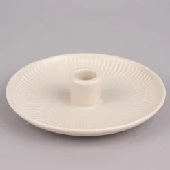 Rico Design Kerzenhalter für Stabkerzen Schale mit Rillen Porzellan matt creme 3,5x15,5cm