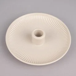 Rico Design Kerzenhalter für Stabkerzen Schale mit Rillen Porzellan matt creme 3,5x15,5cm