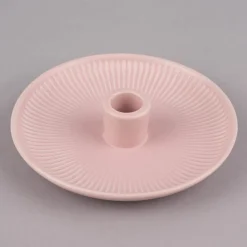 Rico Design Kerzenhalter für Stabkerzen Schale mit Rillen Porzellan matt rosa 3,5x15,5cm