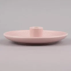 Rico Design Kerzenhalter für Stabkerzen Schale mit Rillen Porzellan matt rosa 3,5x15,5cm