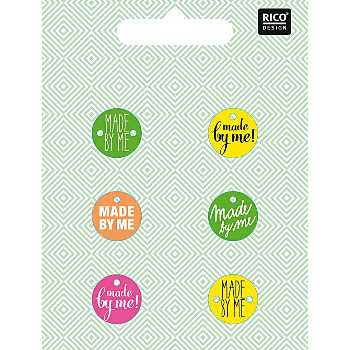 Rico Design Knopf Anhänger rund made by me neon bunt 1,5cm 6Stk