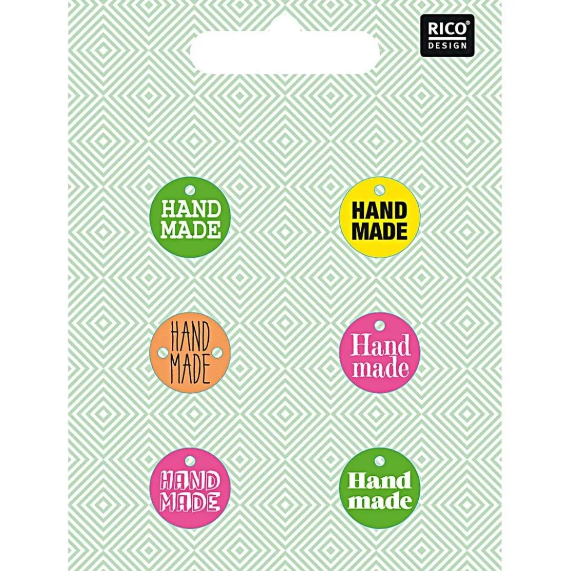 Rico Design Knöpfe Label Handmade neon 1,5mm 6 Stück