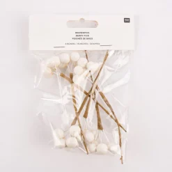 Rico Design künstliche Zweige mit Beeren weiß braun 6 Stück 12cm