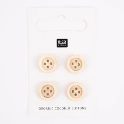 Rico Design Kokosnuss Knöpfe 4-Loch natur 1,2cm 4 Stück