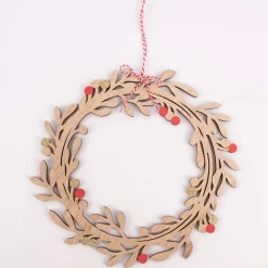Rico Design Kranz Holz Glitzer natur rot goldfarbig 24cm