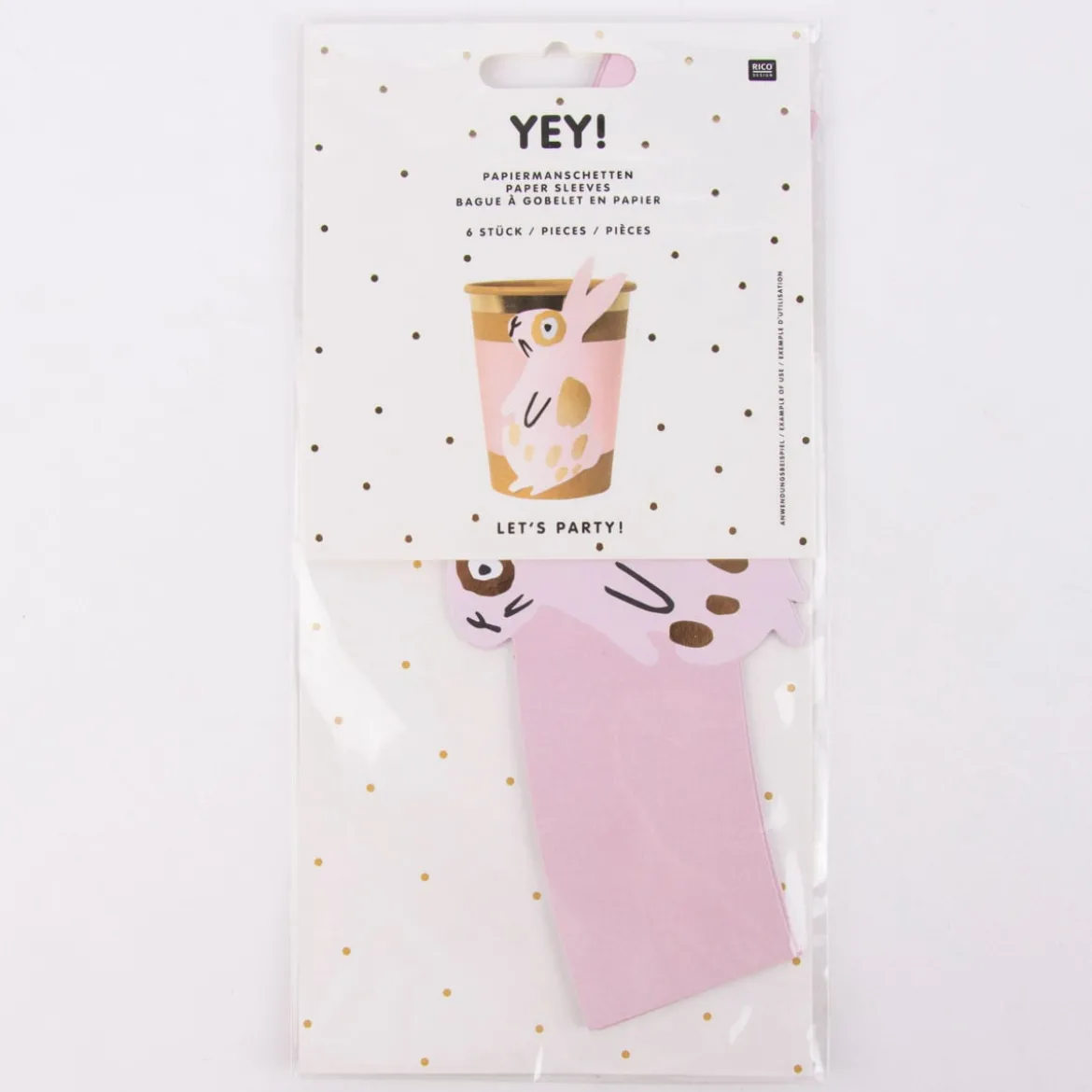 Rico Design Manschette für Becher Hase rosa gold 6 Stück