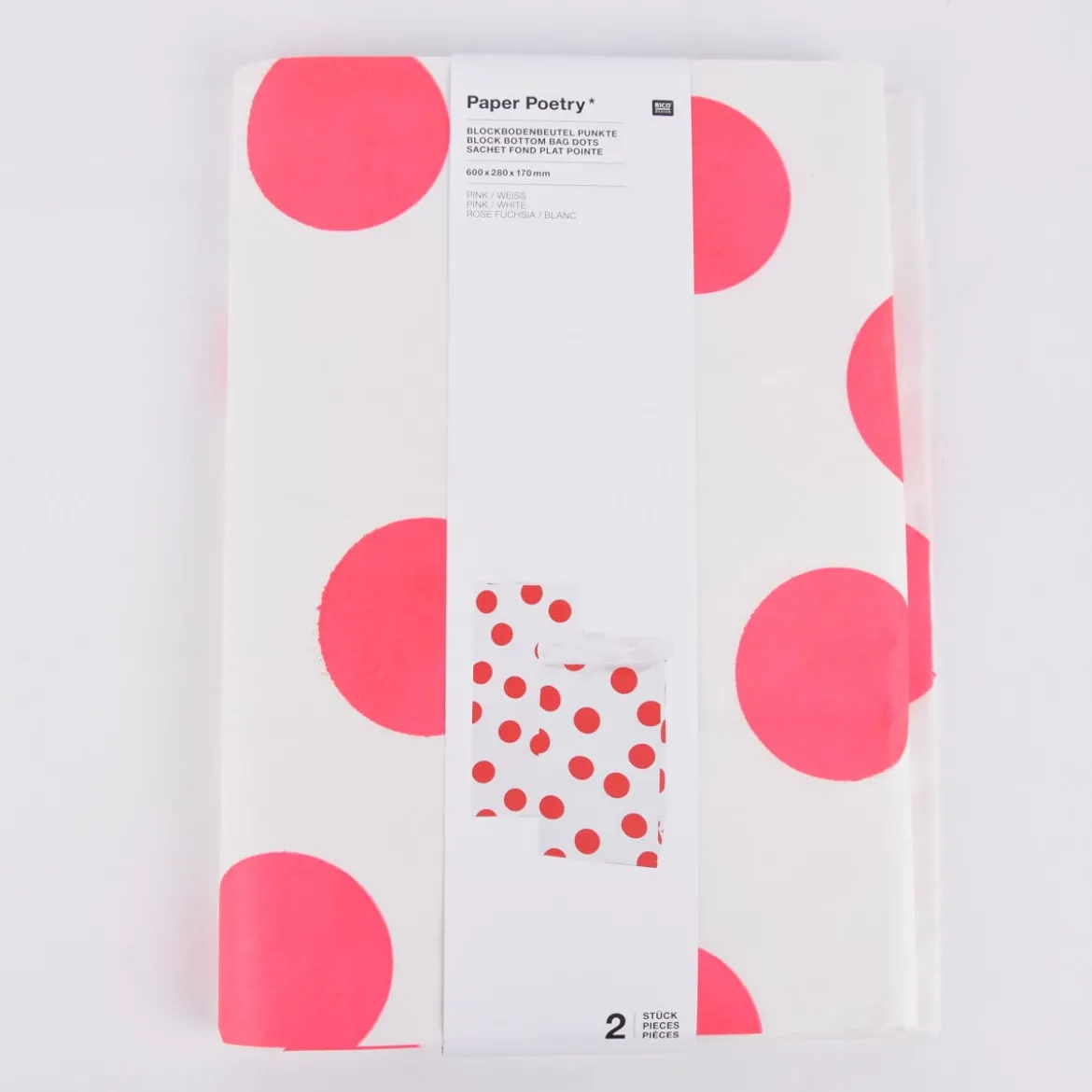 Rico Design Maxi Blockbodenbeutel L Punkte 60x28x17cm 2 Stück verschiedene Farben