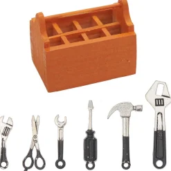 Rico Design Miniatur Werkzeugkoffer inkl. Werkzeug natur silberfarbig 7-tlg. 4,5x2,5x3,5cm