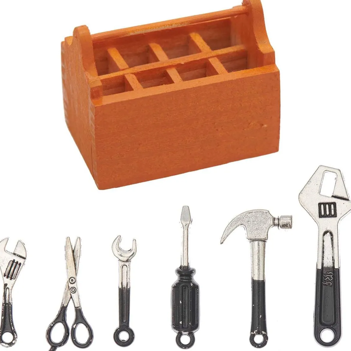 Rico Design Miniatur Werkzeugkoffer inkl. Werkzeug natur silberfarbig 7-tlg. 4,5x2,5x3,5cm