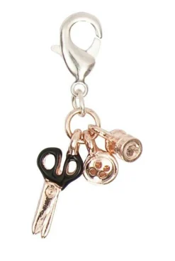 Rico Design Mini-Charm Anhänger Schere Knopf Spule rosegold schwarz 10x13mm (BxL)