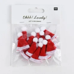 Rico Design Mini Weihnachtsmützen 12 Stück rot weiß 2x3,5cm