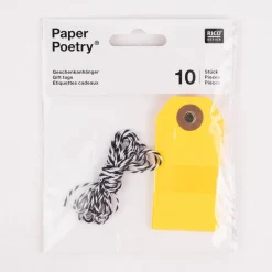 Rico Design Papieranhänger Etikett neongelb schwarz weiß 10 Stück