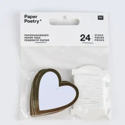 Rico Design Papieranhänger Herzen M 24 Stück weiß gold 5x5cm
