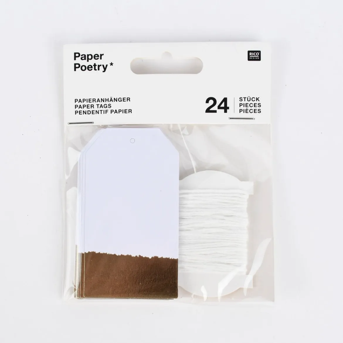 Rico Design Papieranhänger L 24 Stück weiß gold 4,5x8cm