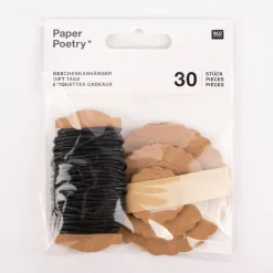 Rico Design Papieranhänger Rosette natur schwarz verschiedene Größen 30 Stück