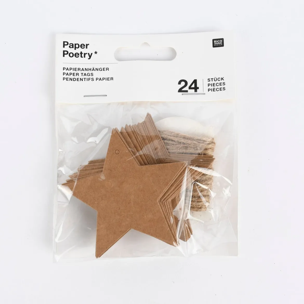 Rico Design Papieranhänger Sterne Kraftpapier 24 Stück 7x6,5cm