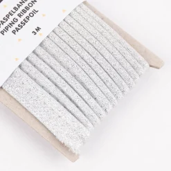 Rico Design Paspelband Glitzer einfarbig silberfarbig 3 Meter