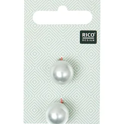Rico Design Perlenknopf Knopfperle einfarbig weiß 1,30cm 2Stk