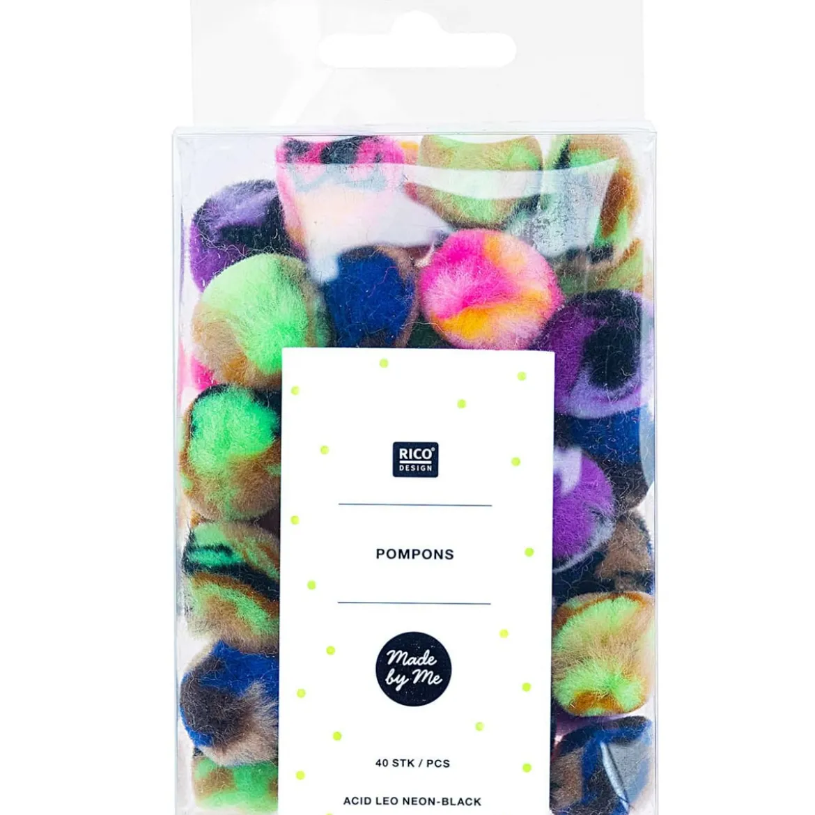 Rico Design Pompons Acid Leo Neon-Schwarz Set 40 Stück