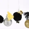 Rico Design Pompon- und Kugel-Anhänger schwarz gold silber 6 Stück 3cm