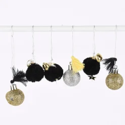 Rico Design Pompon- und Kugel-Anhänger schwarz gold silber 6 Stück 3cm