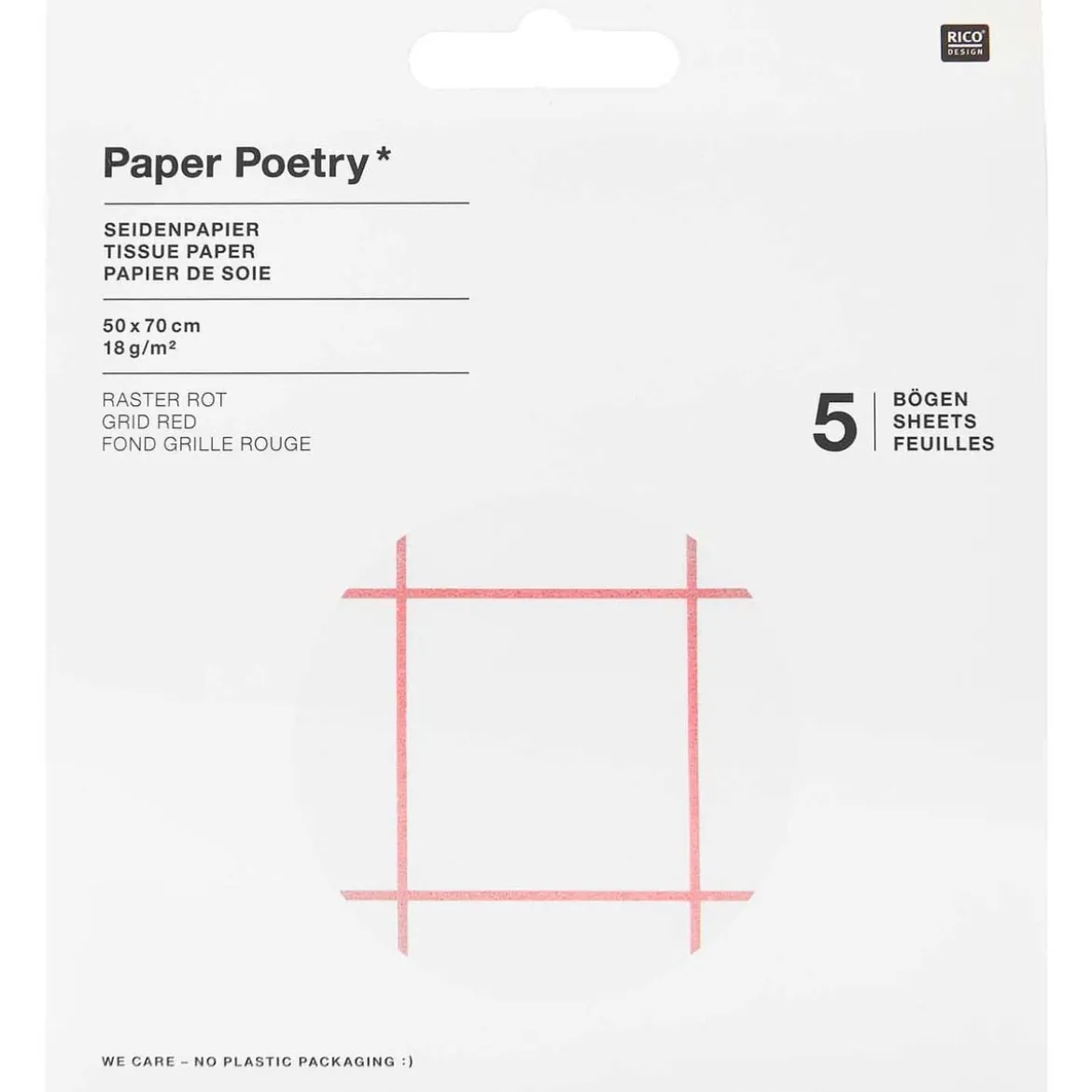 Rico Design Seidenpapier Karo Muster weiß rot 50x70cm 5 Bogen