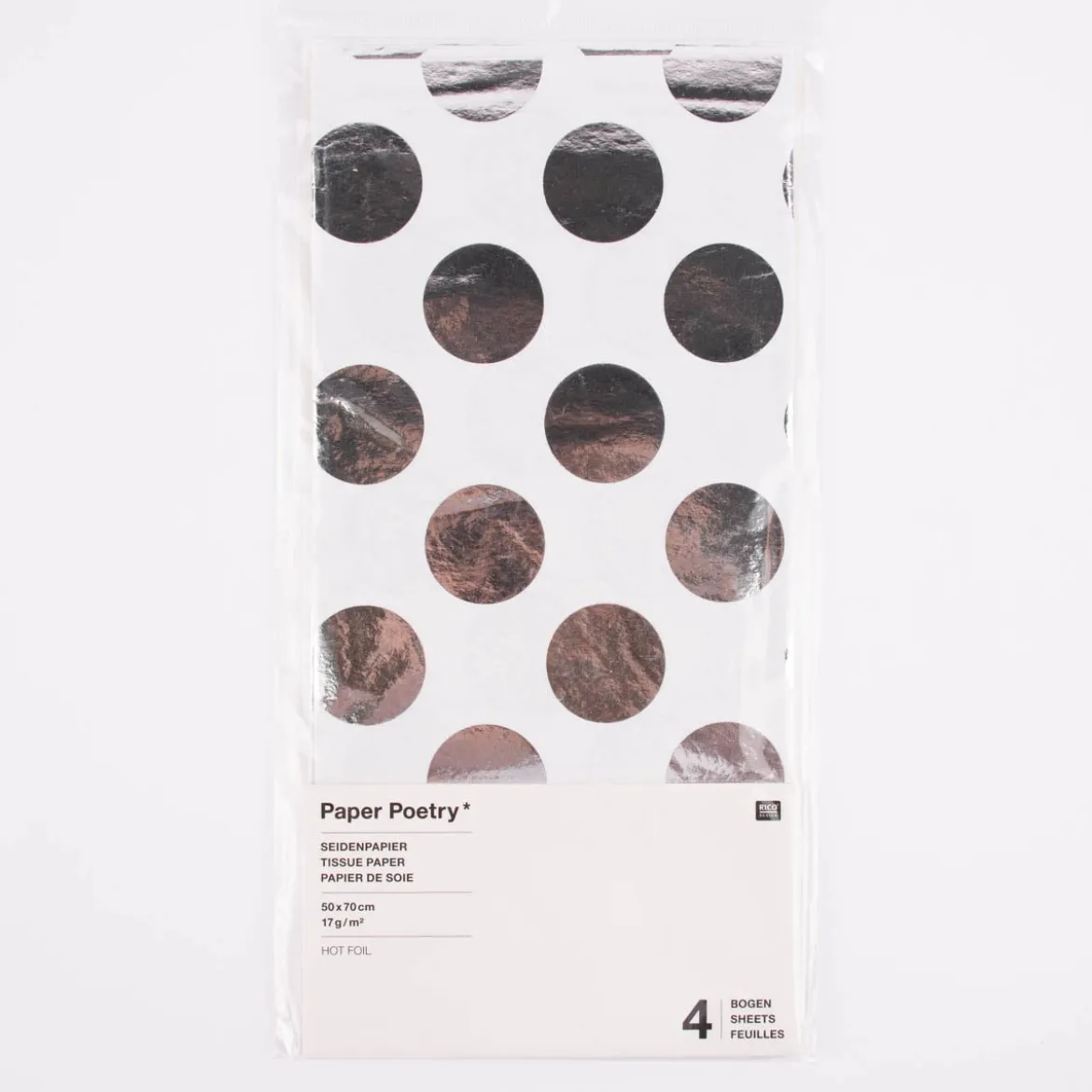 Rico Design Seidenpapier Punkte Hot Foil weiß silberfarbig 50x70cm 4 Bogen