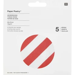 Rico Design Seidenpapier Streifen rot weiß 50x70cm 5 Bogen