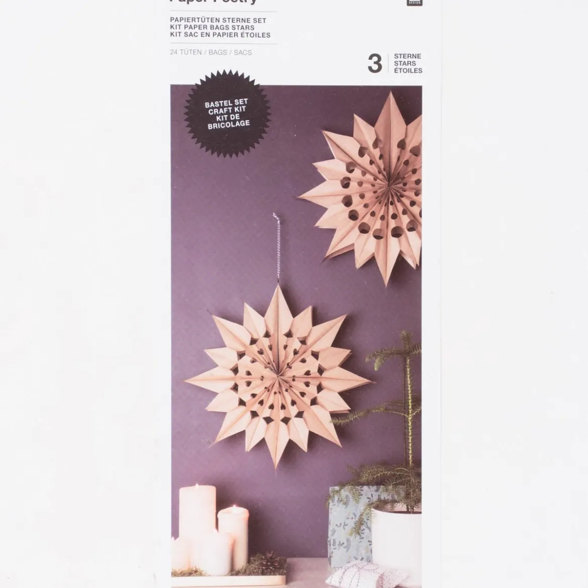 Rico Design Sterne Papiertüten Set einfarbig hellbraun 24 Tüten