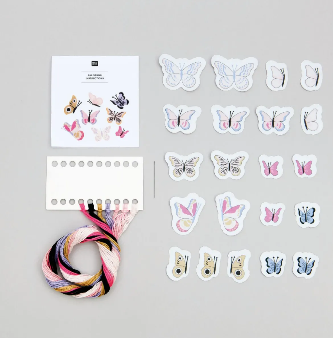 Rico Design Stick & Stitch Schmetterlinge 21 Stk Stickvlies und Stickgarne