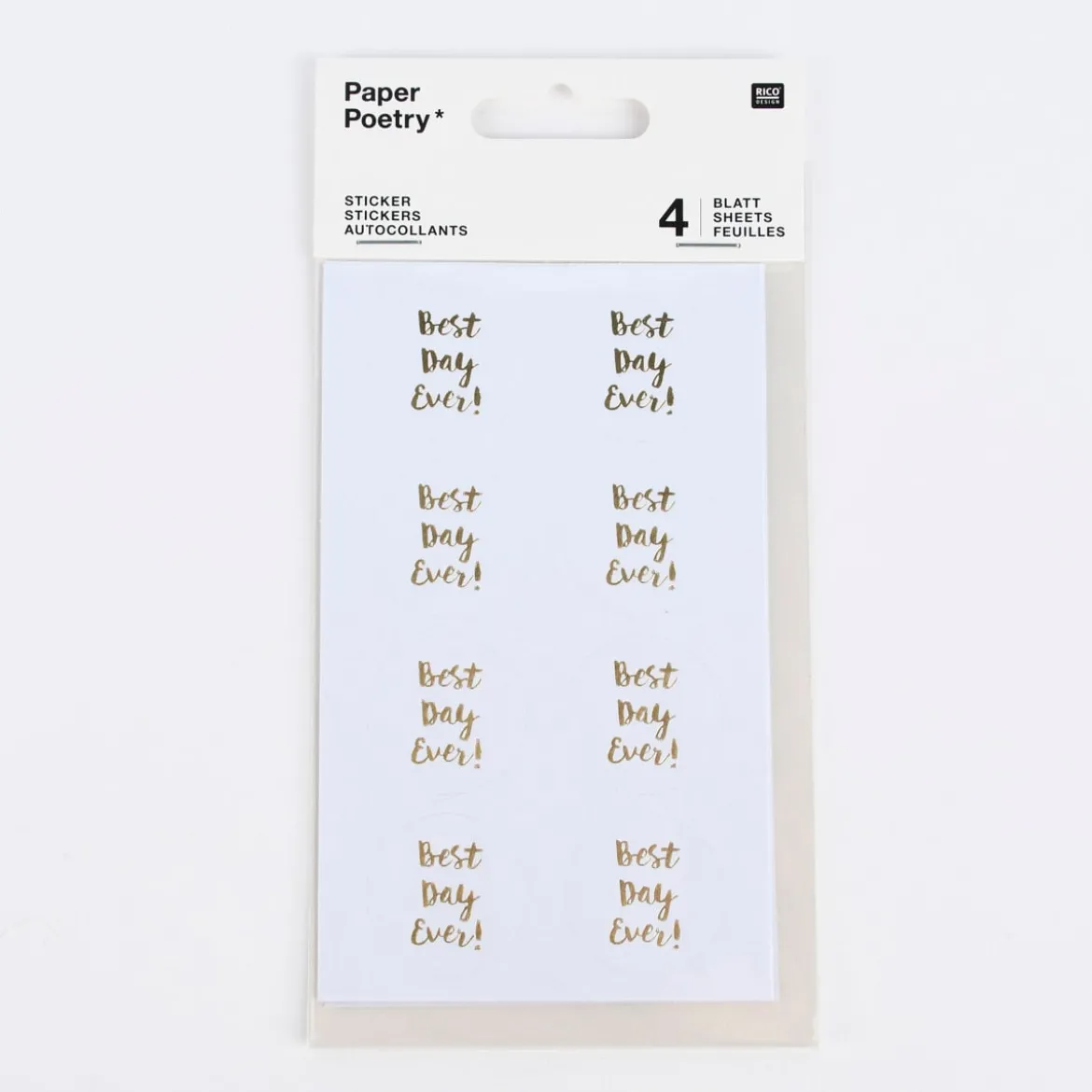 Rico Design Sticker Best Day Ever! weiß gold 4 Blatt