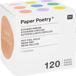 Rico Design Sticker Happy Birthday Kreise bunt goldfarbig 120 Stück