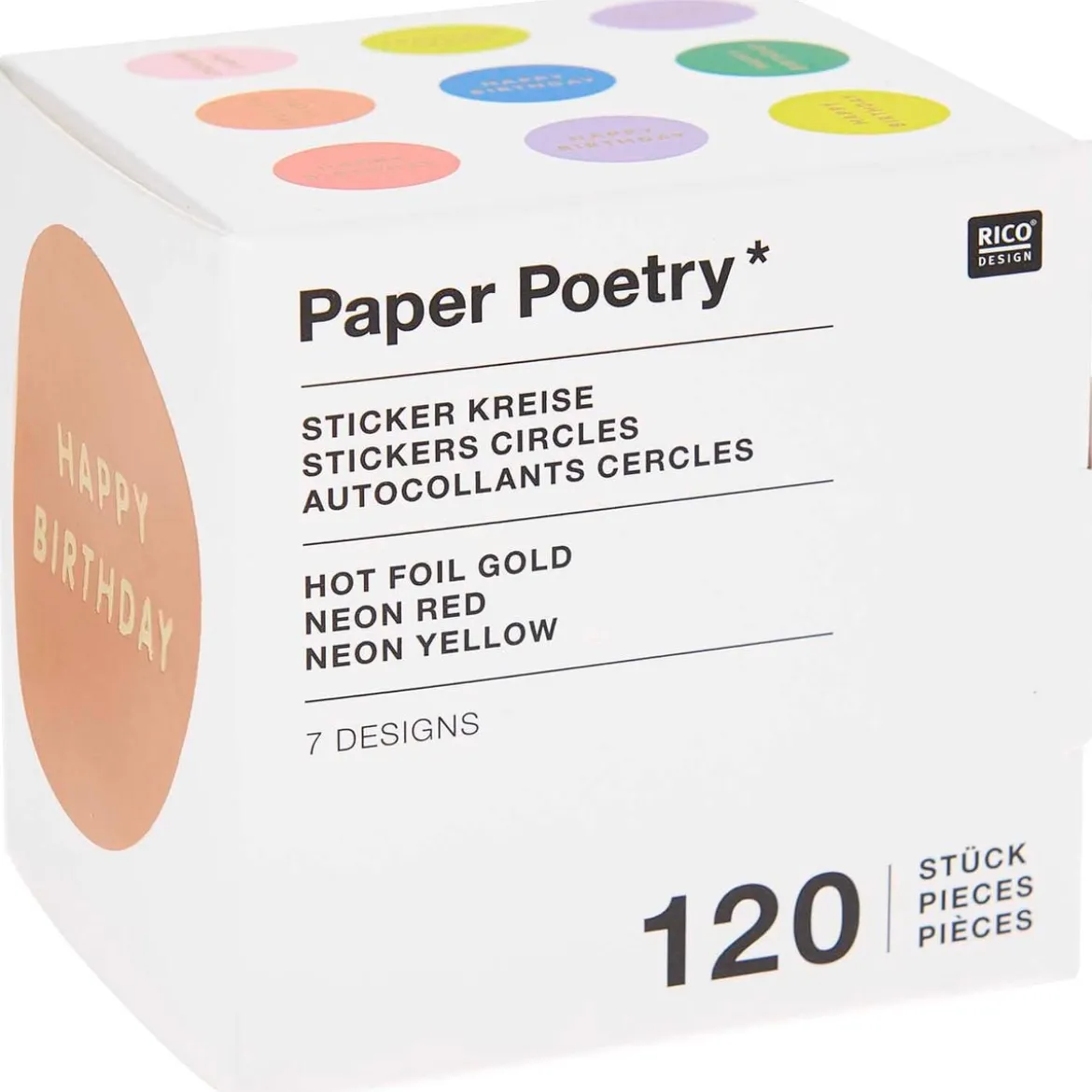Rico Design Sticker Happy Birthday Kreise bunt goldfarbig 120 Stück