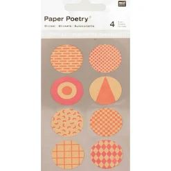 Rico Design Sticker rund mit geometrischen Mustern Kraftpapier 32 Stück natur orange pink