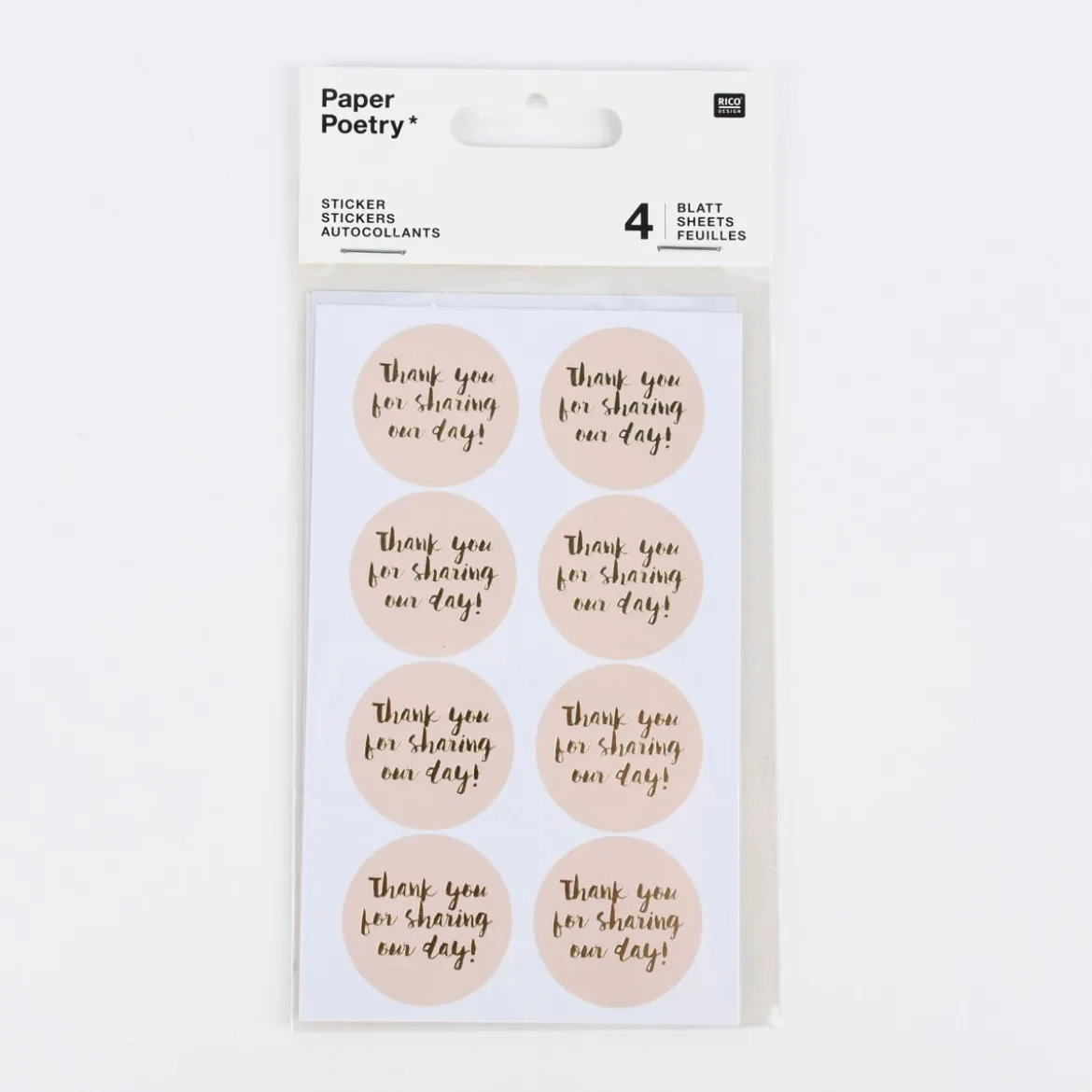 Rico Design Sticker Thank you for sharing our day! puder gold 4 Blatt